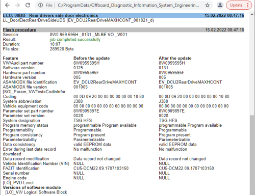 Audi – Problema con chiusura finestrini – Software update door module